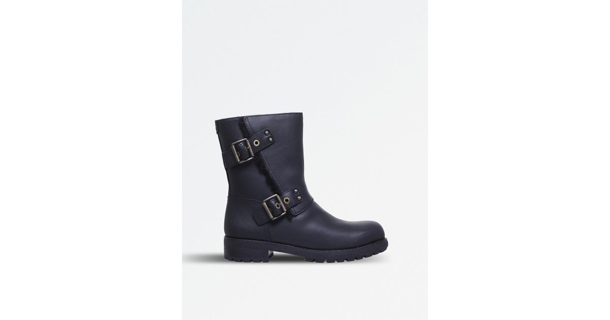 ladies black leather biker boots