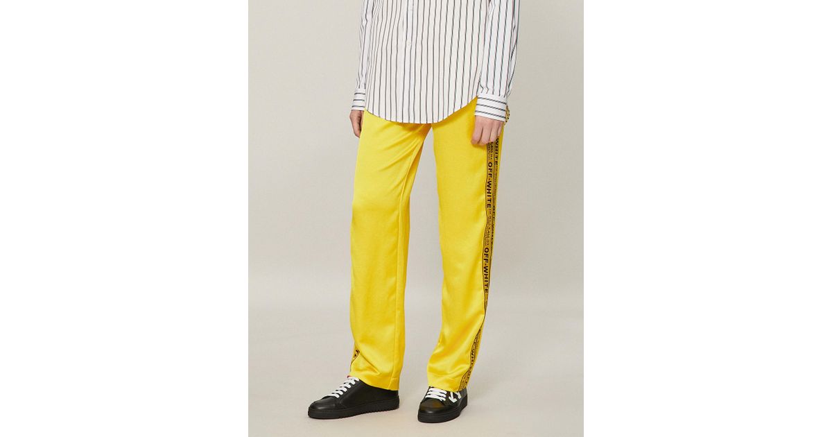 off white yellow stripe pants