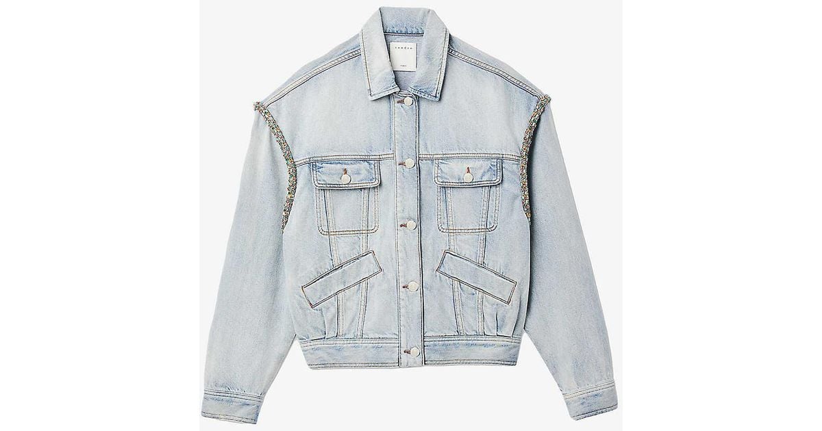 Sandro Rhinestone embellished Denim Jacket in Blue Lyst UK