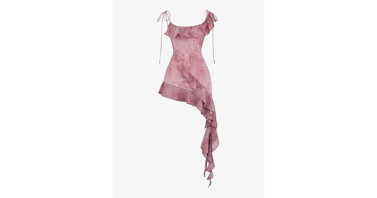House Of Cb Print Lyrah Ruffle-Trim Stretch-Woven Mini Dress in Pink | Lyst