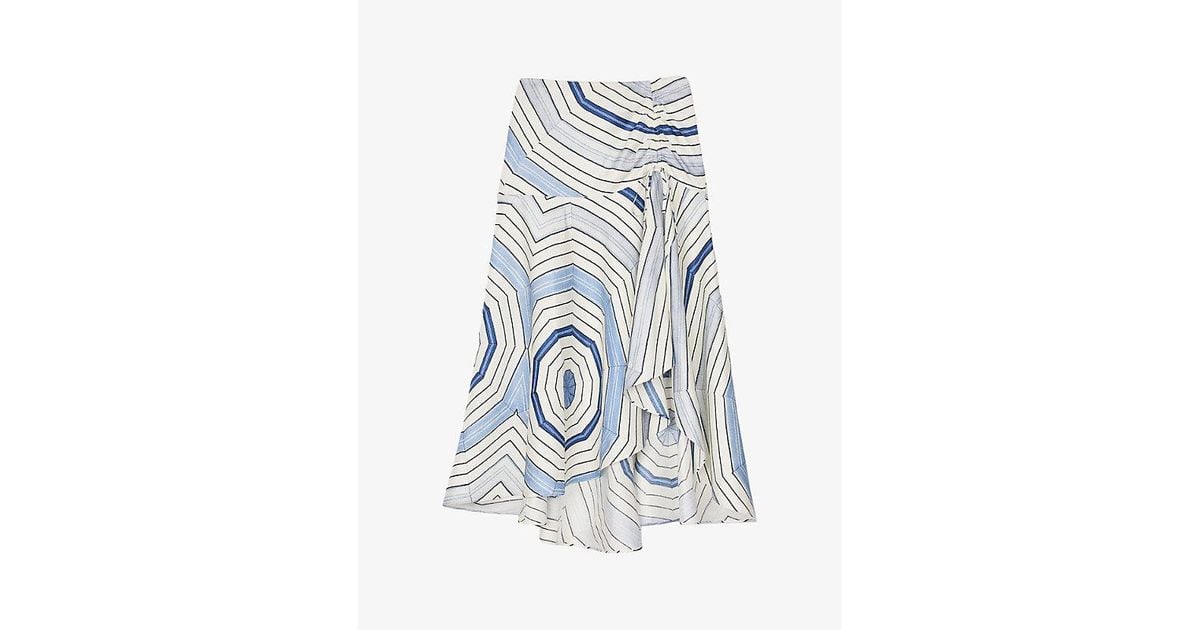 Sandro Spiral-Motif Asymmetric Woven Maxi Skirt in Blue | Lyst