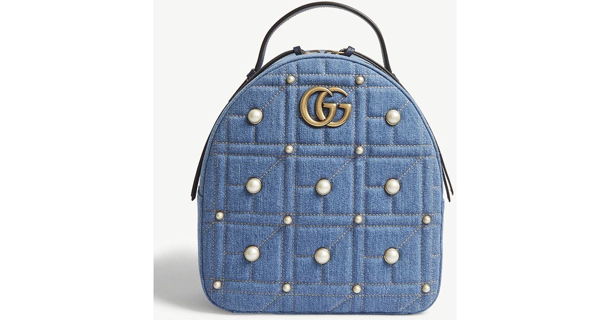 Gucci Gg Marmont Denim Backpack in Blue 