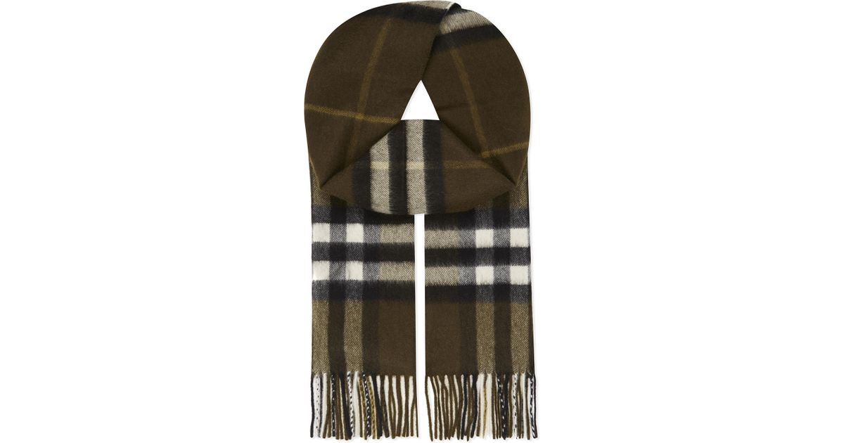 Burberry Lightweight Check Wool And Silk Scarf Olive Green - Lyst