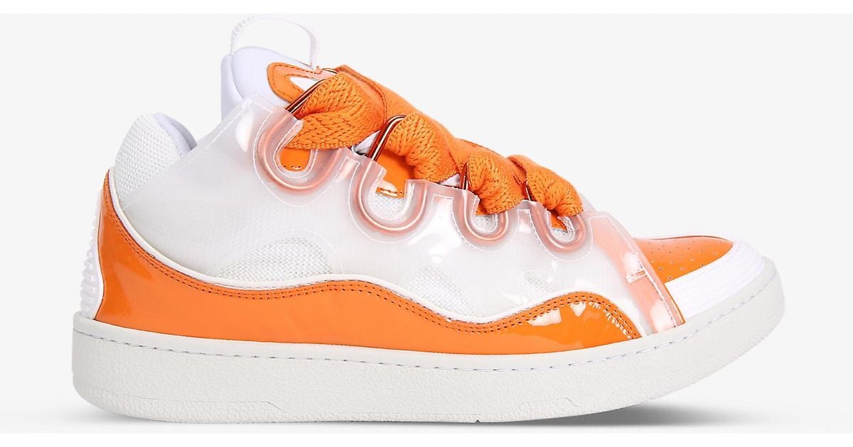 Lanvin Curb Laceup Leather And Pvc Lowtop Trainers in Orange for Men