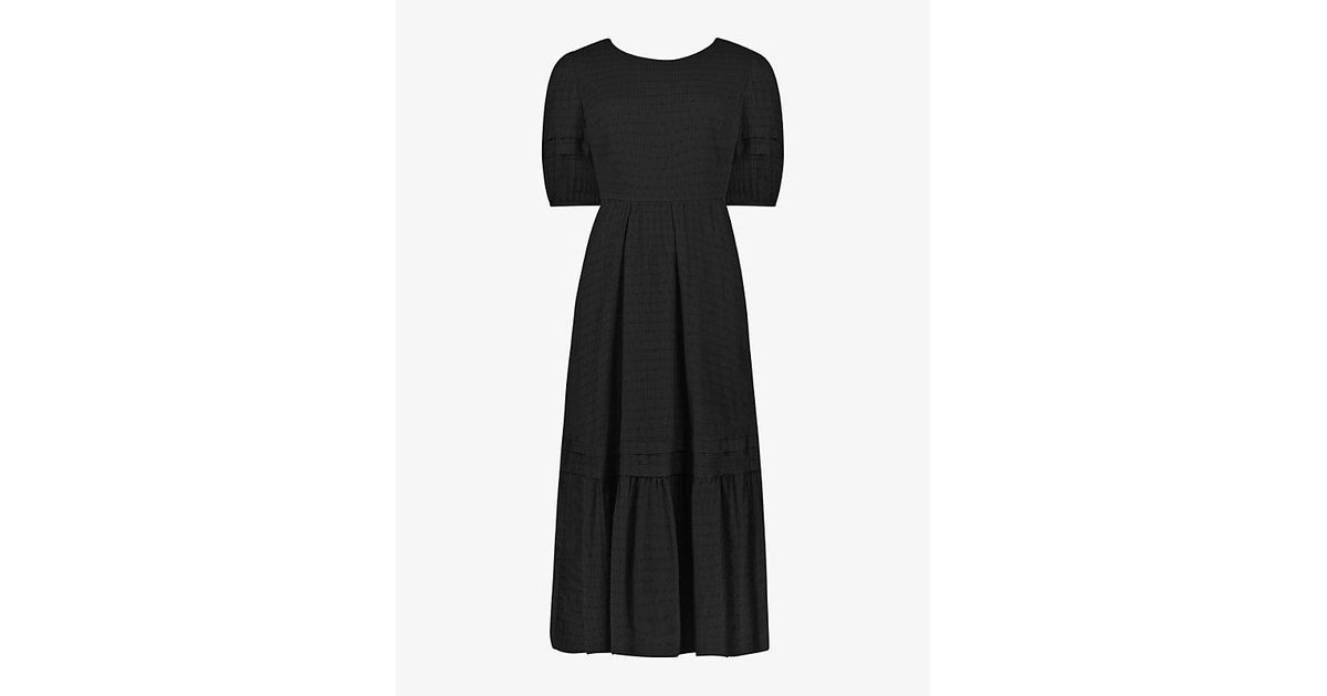 Ro&zo Dobby Tiered Cotton Midi Dress in Black | Lyst