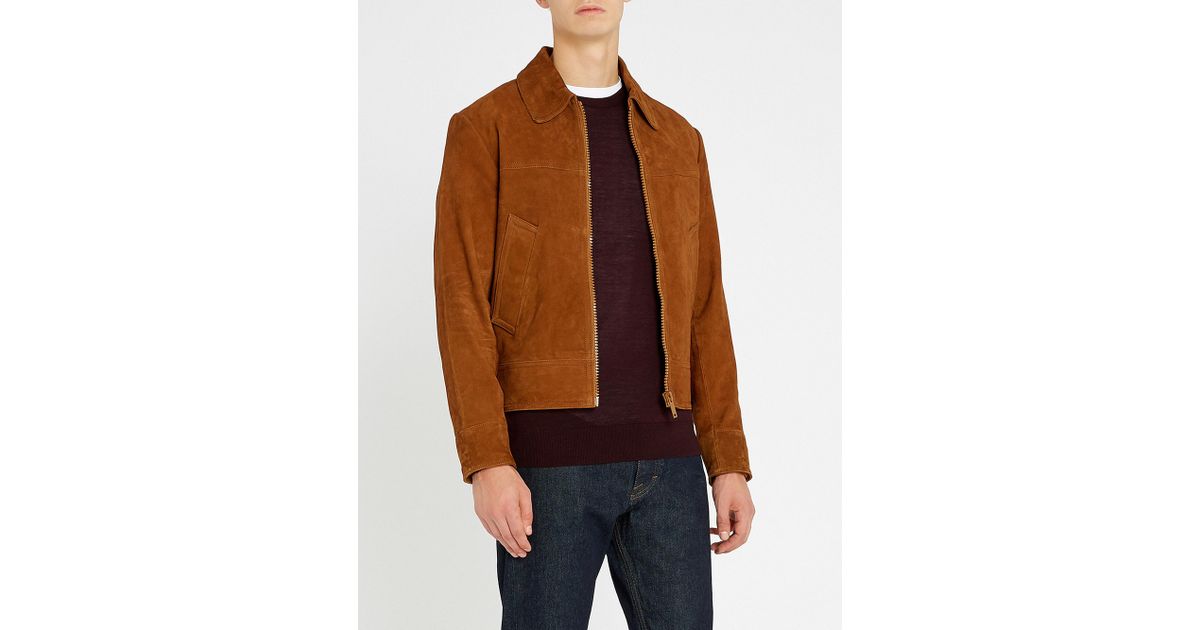 Sandro Zipup Suede Jacket in Brown for Men Lyst