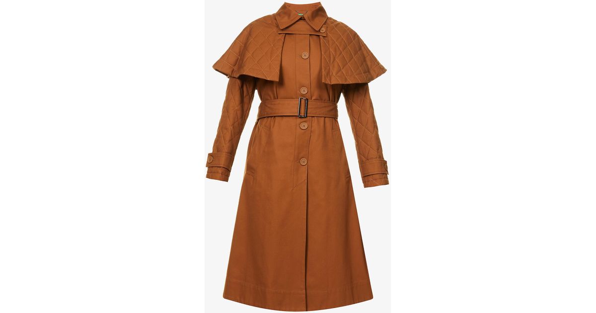 Benetton Quilted Cape Overlay Cotton Trench Coat in Brown | Lyst