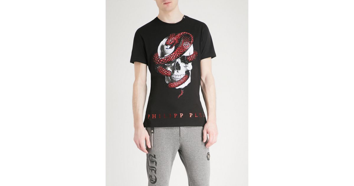 Snake-print Cotton-jersey T-shirt 