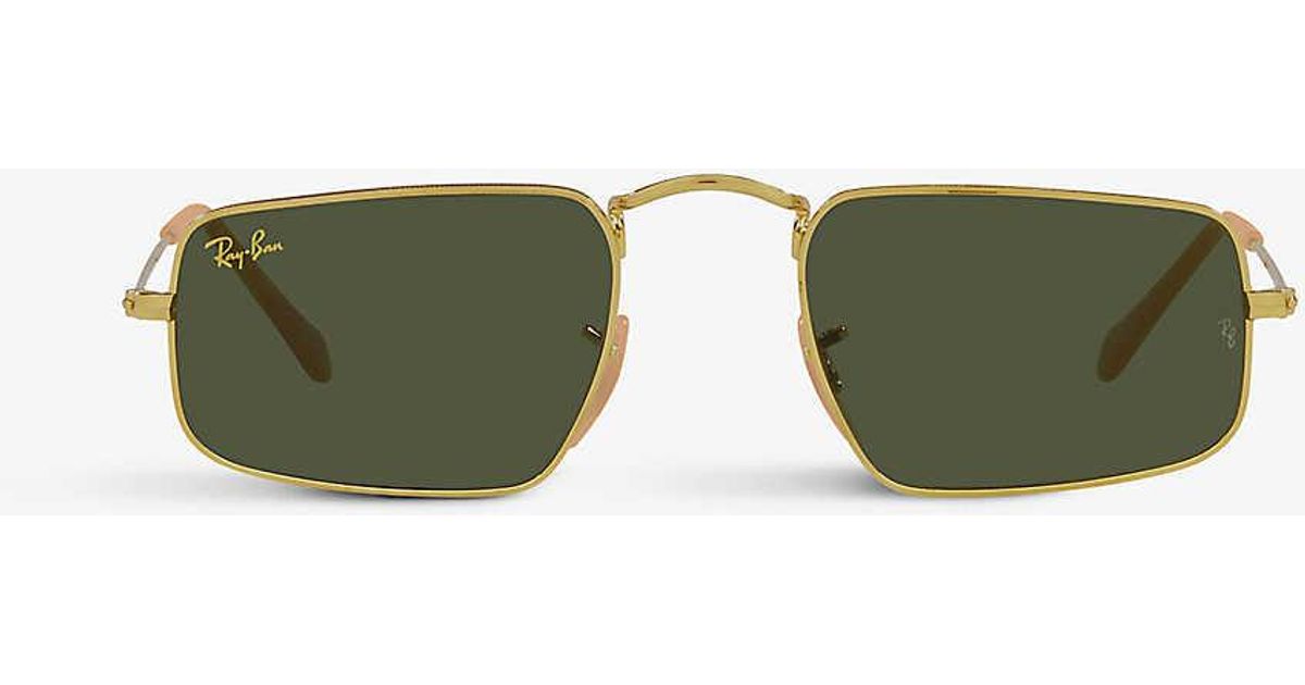 RayBan Rb3957 Julie Rectangularframe Metal Sunglasses in Green Lyst