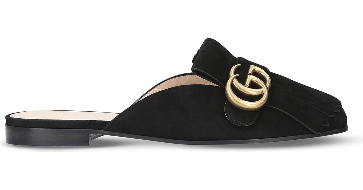 Gucci Marmont Suede Slippers in Black 