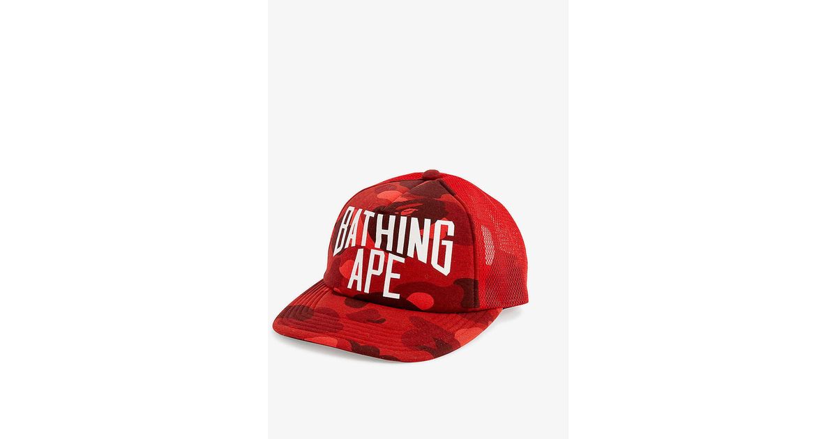 A Bathing Ape Camo Brand-print Cotton Baseball Cap in Red for Men | Lyst