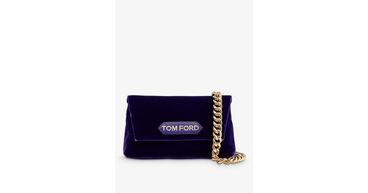 Tom Ford Label Velvet And Leather Clutch Bag in Blue | Lyst