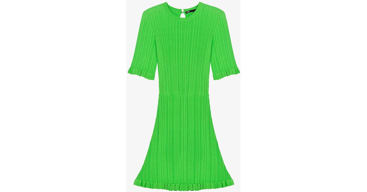 Maje Synthetic Rochasse Ribbed Woven Mini Dress in Green | Lyst Canada