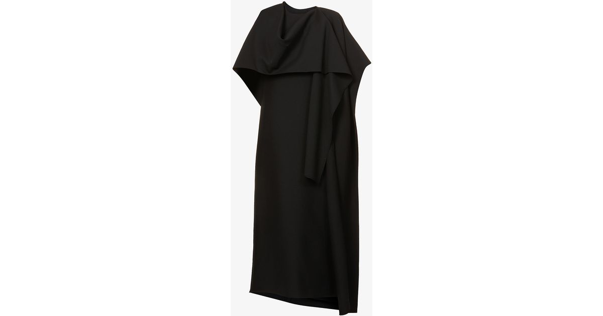 Valentino Abito Draped-overlay Wool-blend Maxi Dress in Nero (Black) | Lyst