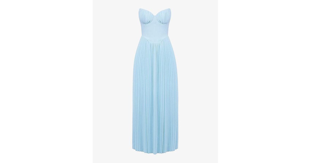 house of cb women's marcella pleated woven maxi dress House Of Cb Marcella Pleated Woven Maxi Dress in Blue