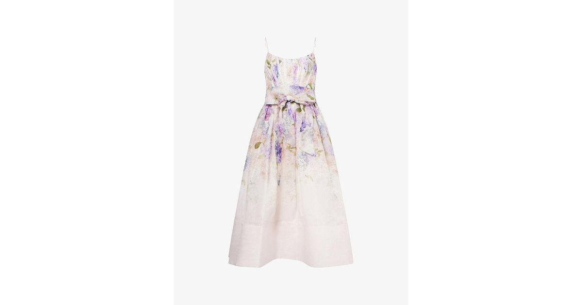 Zimmermann Dawning Linen And Silk-Blend Corset Midi Dress in