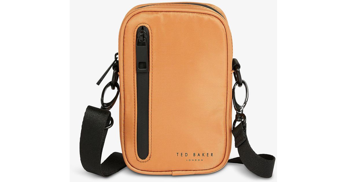 Ted Baker Tan Leather Crossbody Flap Gold Hardware Stitch detail Bag