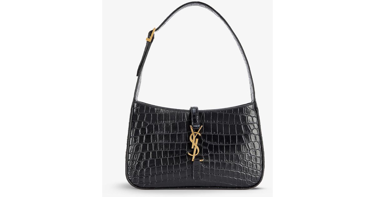 Saint Laurent Womens Black/gold Le 5 À 7 Monogram Croc-embossed Leather Hobo Bag Womens Bags Hobo bags and purses 