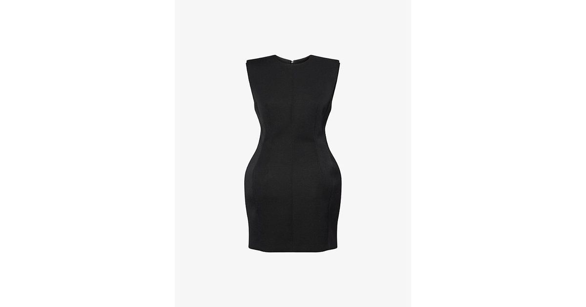 Mugler Padded-Shoulder Cinched-Waist Wool-Blend Mini Dress in Black | Lyst  UK