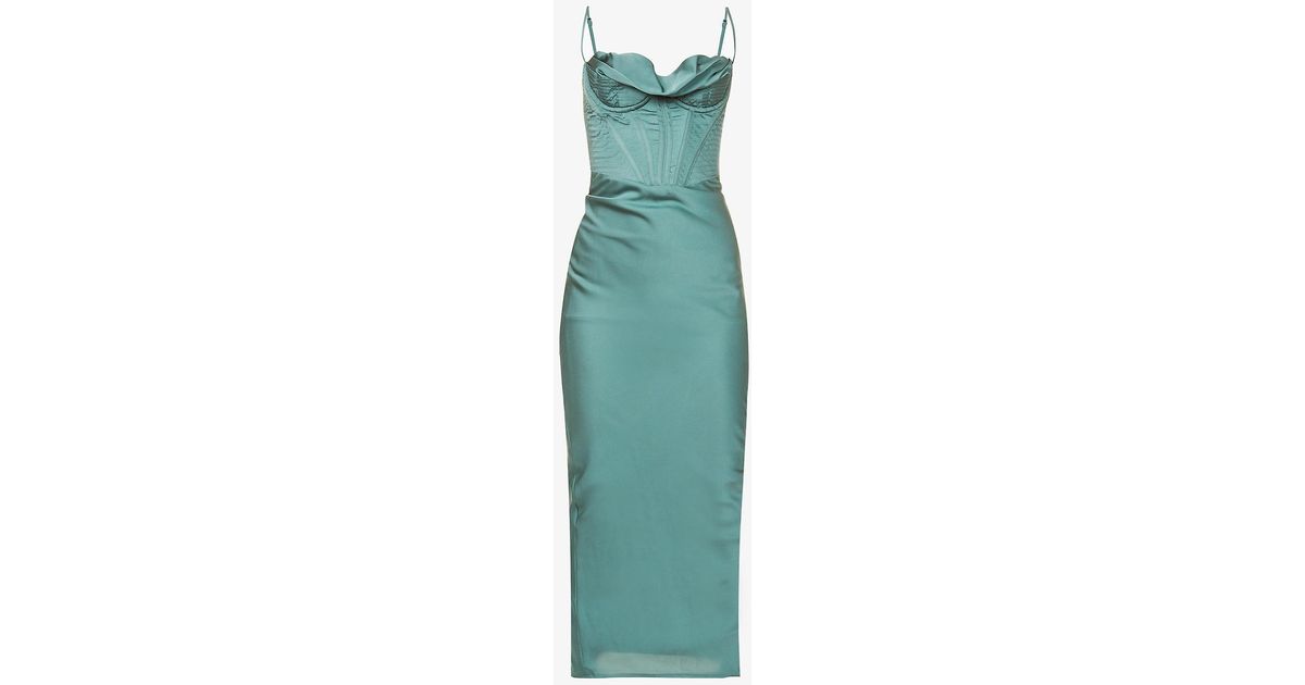 House Of Cb Charmaine Corset Satin Maxi Dress in Green Lyst