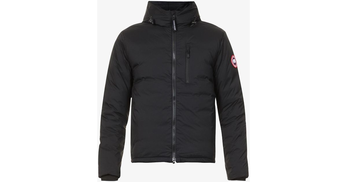 Canada Goose Goose Lodge Logo-patch Shell-down Hooded Puffer Jacket in  Black for Men | Lyst