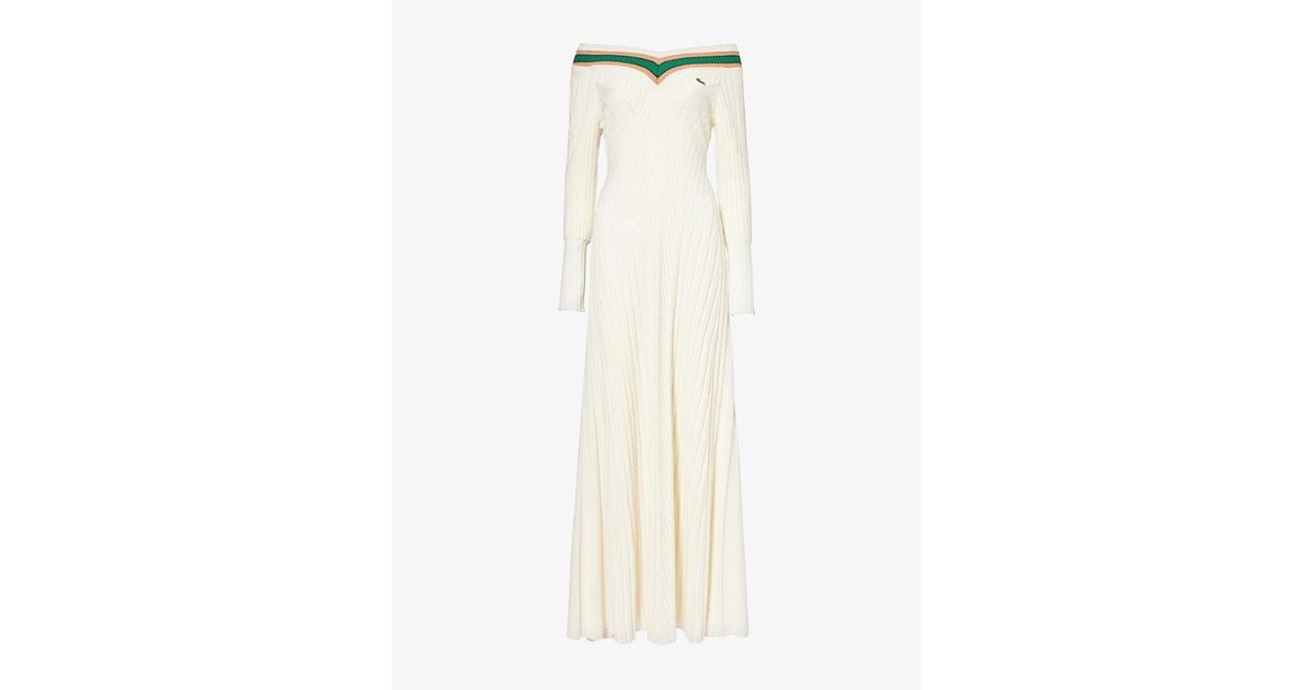 lacoste ribbed maxi dress Lacoste Runway Polo Collar Silk Maxi Dress