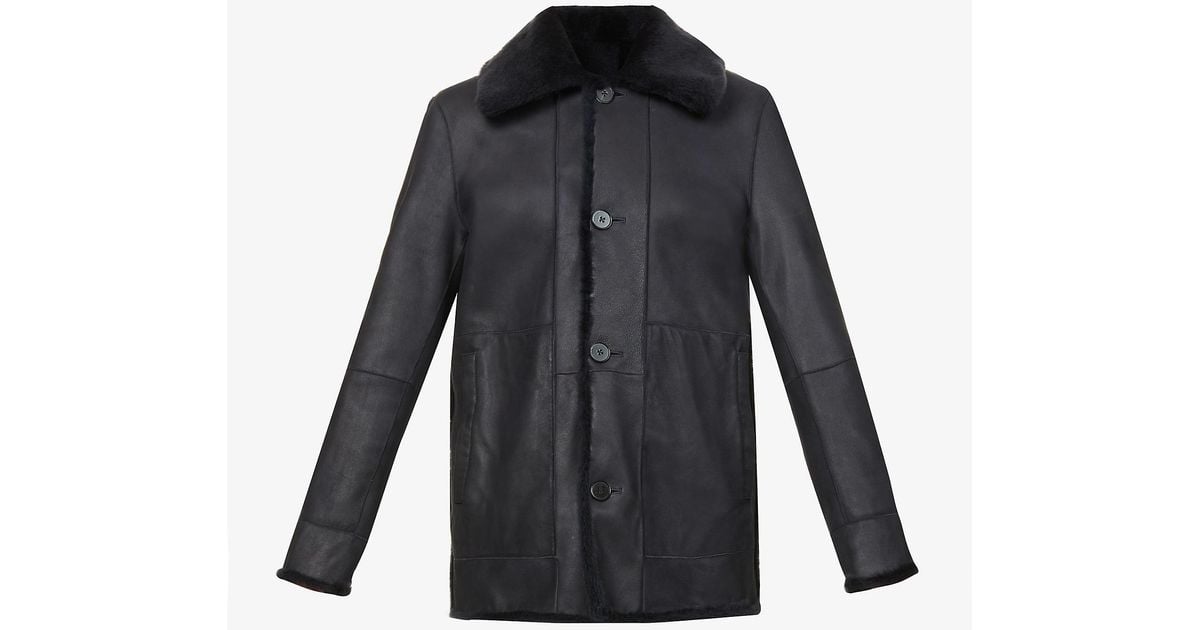Jil Sander Leather Single-breasted Panelled Shearling Coat in Navy ...