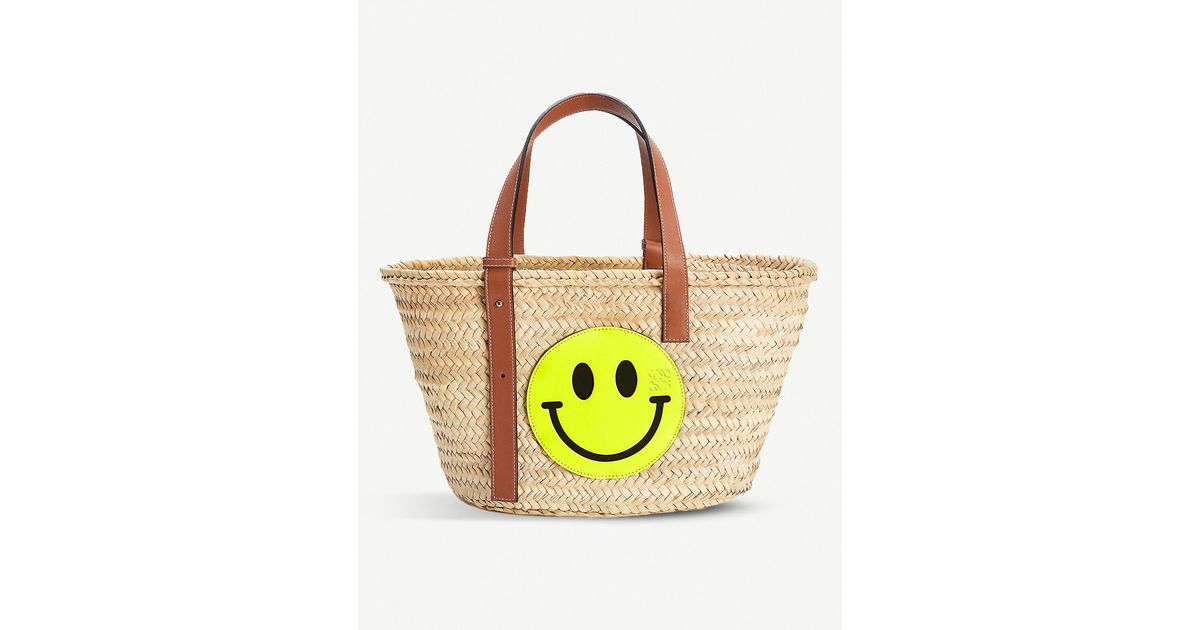 Loewe X Smiley Raffia And Leather Large Basket Bag in Yellow Lyst UK