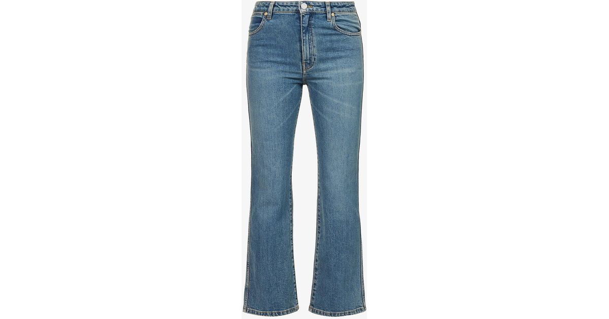 JOSEPH Duke Flared Cropped Stretchcotton Jeans in Indigo Wash (Blue