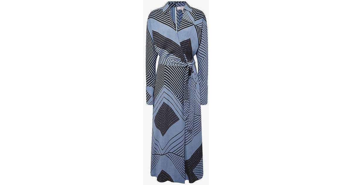 Reiss Talia Geometric-print Woven Midi Dress in Blue | Lyst