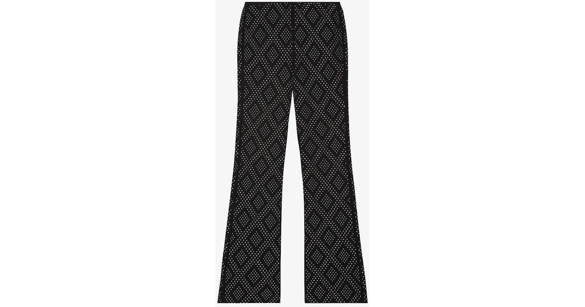 The Kooples Rhinestone-embellished Flared High-rise Woven Trousers in ...