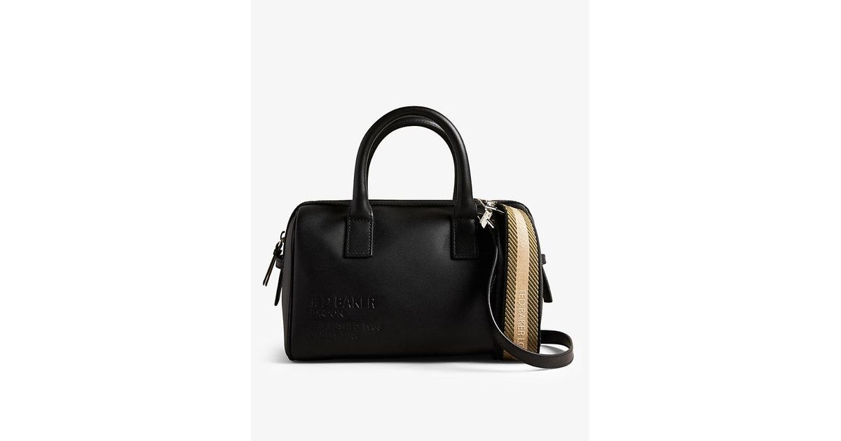 Ted Baker Logo-embossed Webbing Leather Holdall Bag in Black | Lyst