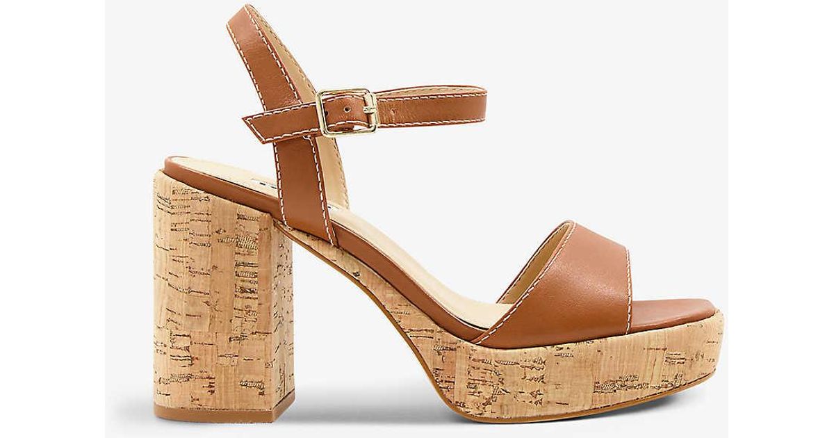 Dune Jodi Cork-heel Platform Leather Sandals | Lyst
