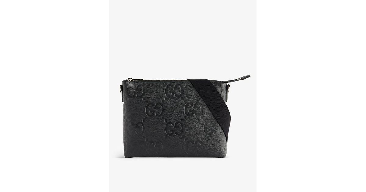 Gucci Logoembossed Leather Crossbody Bag in Black for Men Lyst