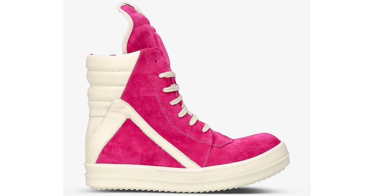 Rick Owens Geobasked Panelled Suede High-top Trainers in Pink | Lyst