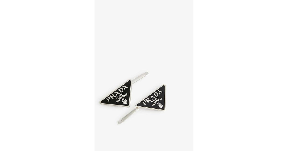 Prada Logo Triangle Metal Hair Clips Set Of Two in White Lyst