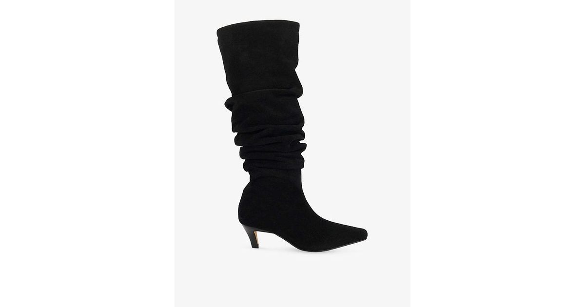 Dune Saunders Suede Knee-High Heeled Boots in Black | Lyst