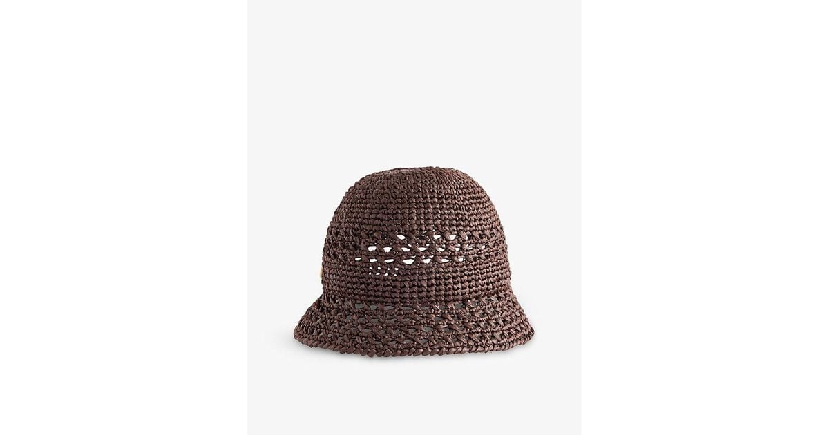 Miu Miu Crochet Embossed Branding Woven Bucket Hat in Brown Lyst