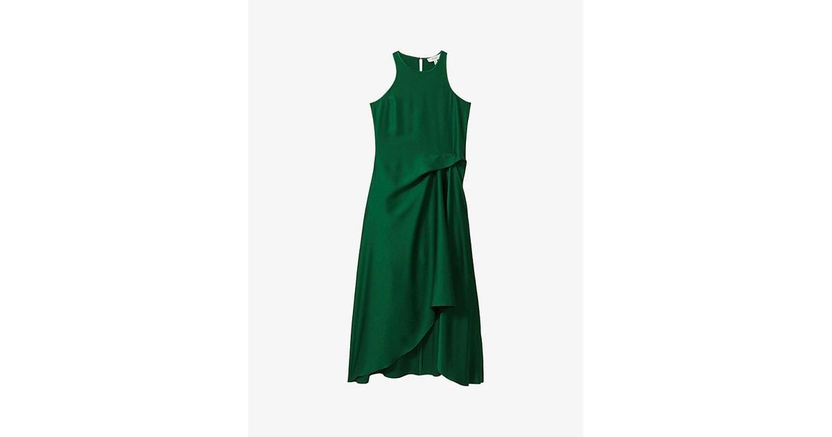 Reiss Micah Draped-Front Satin Midi Dress in Green Lyst