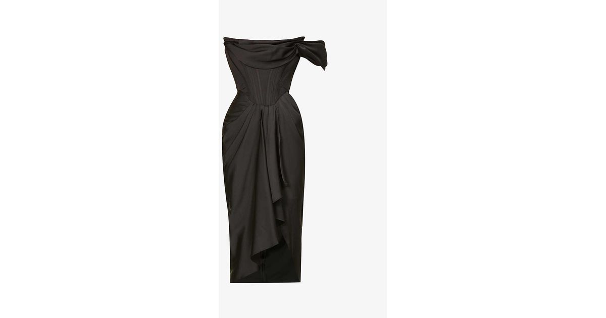 House Of Cb Janis Corset Satin Midi Dress in Black Lyst