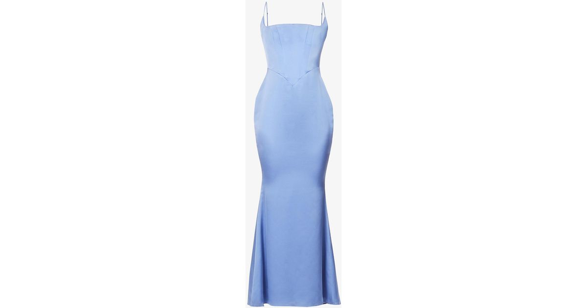 House Of Cb Olivette Corset Satin Maxi Dress in Blue | Lyst