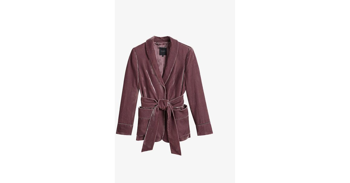 Ted Baker Tansya Tiedwaist Shawlcollar Velvet Jacket in Purple Lyst
