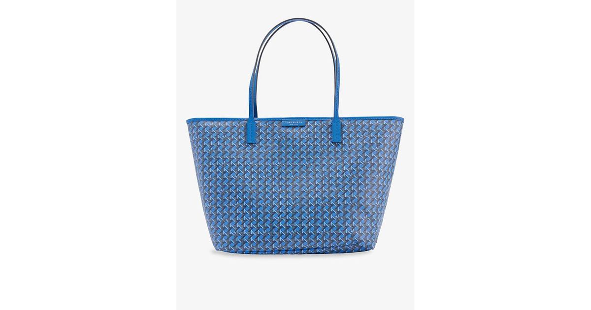 T Monogram Medium Cotton Tote Bag in Blue - Tory Burch