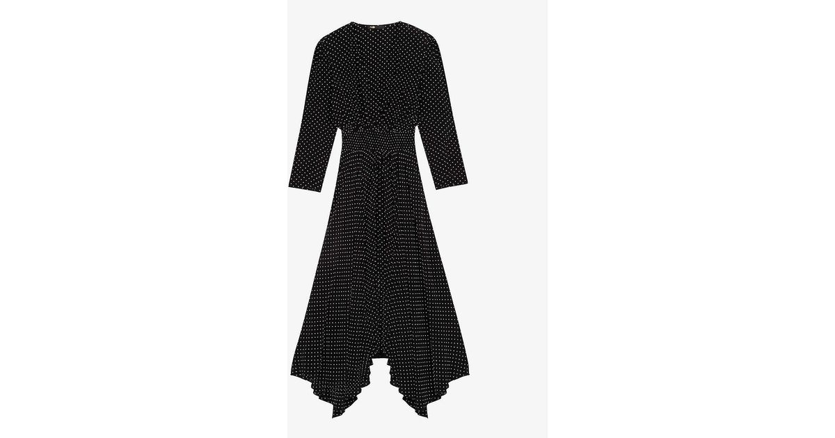 Maje Rayametta Polka Dot-print Woven Midi Dress in Black | Lyst