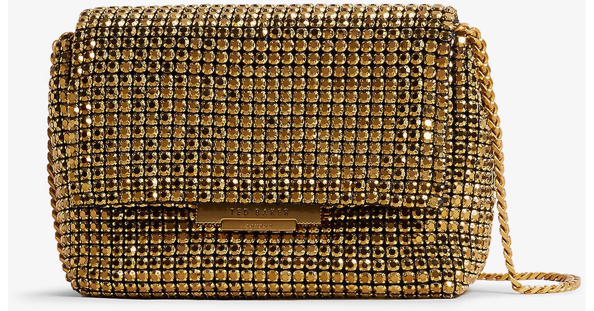 Ted Baker Crystal-embellished Woven Cross-body Bag in Gold (Metallic ...