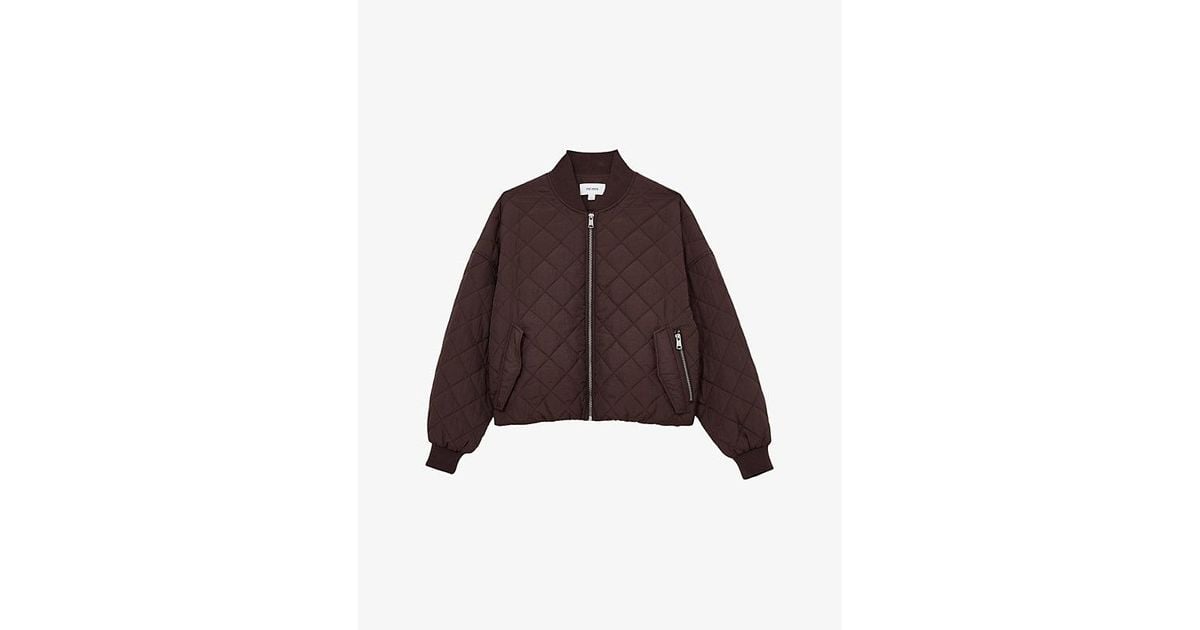Reiss Nina Quilted Bomber Woven Jacket in Brown | Lyst UK