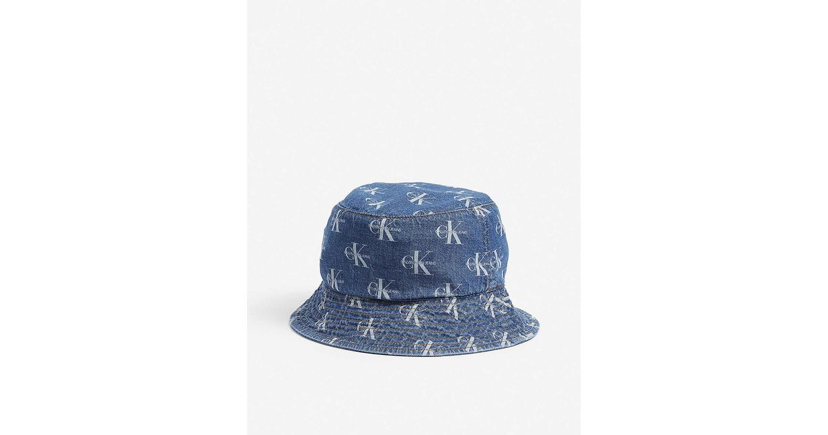 Calvin Klein Monogram-print Cotton Bucket Hat in Blue for Men