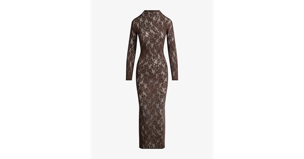 knit lace mock neck dress skims Skims Knit Lace Mock Neck Midi Dress in Brown