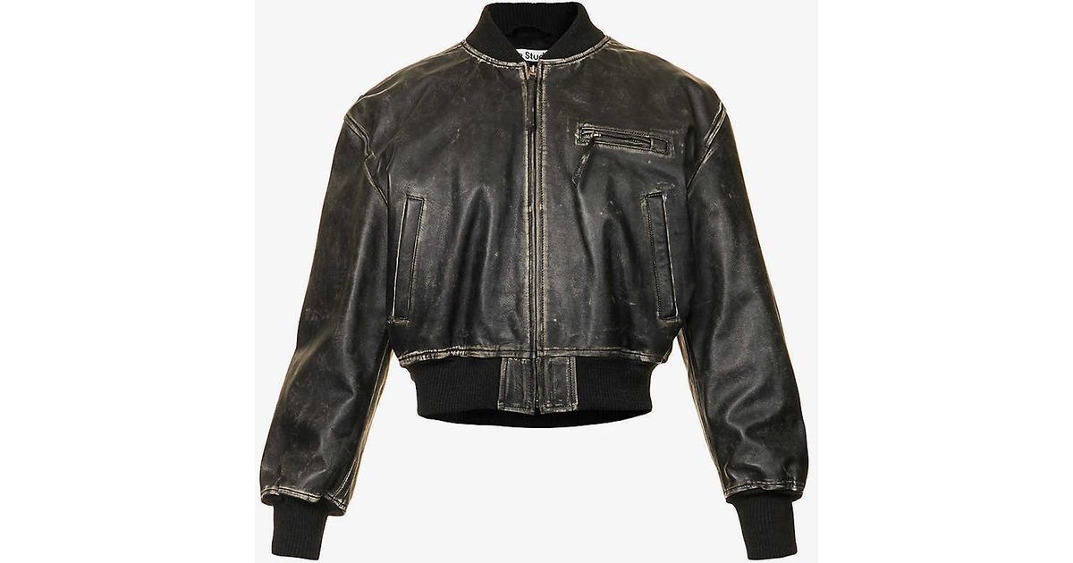 Acne Studios Cropped Boxy-fit Leather Jacket in Black | Lyst UK