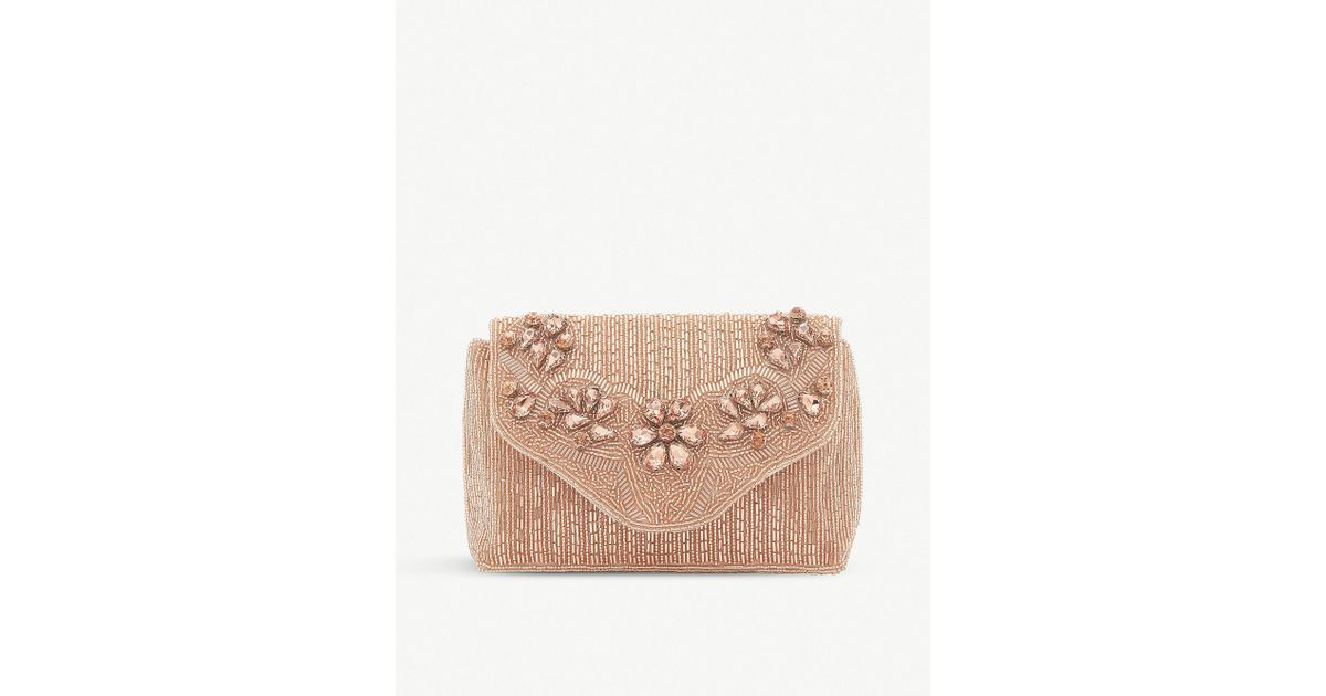 rose gold beaded clutch bag
